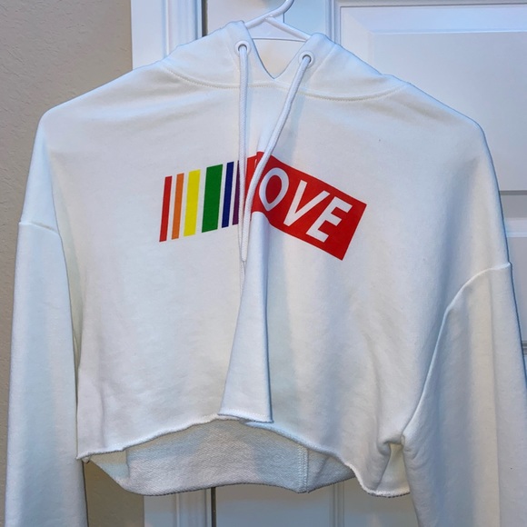 H&M Tops - “love” cropped hoodie